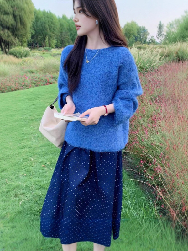 韩系慵懒风套头毛衣女秋冬新款跨境氛围感宽松休闲显瘦针织衫上衣|undefined