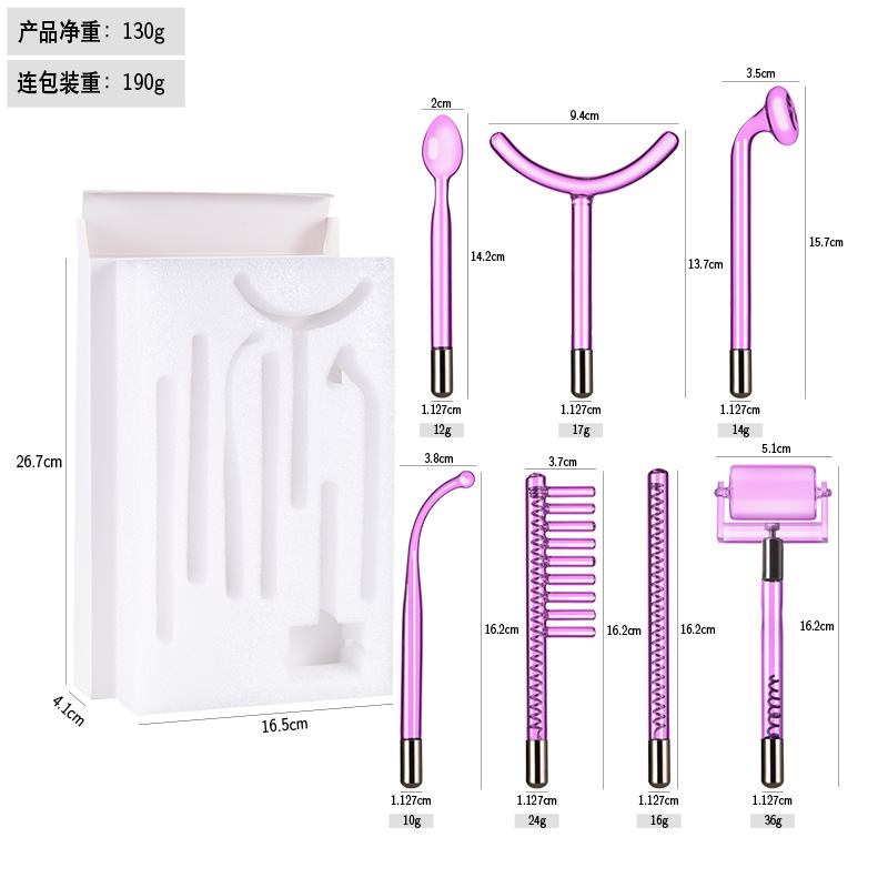 Caja de instrumentos de electroterapia de alta frecuencia 7-piezas Conjunto de 4 piezas 6-pieza accesorios de instrumento de belleza de vidrio electroterapia