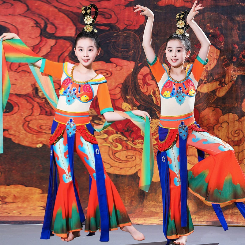 Детский костюм для летающих танцев Dunhuang, классический Экзотический костюм для девочек с античной рифмой Hanfu, анти-Пипа
