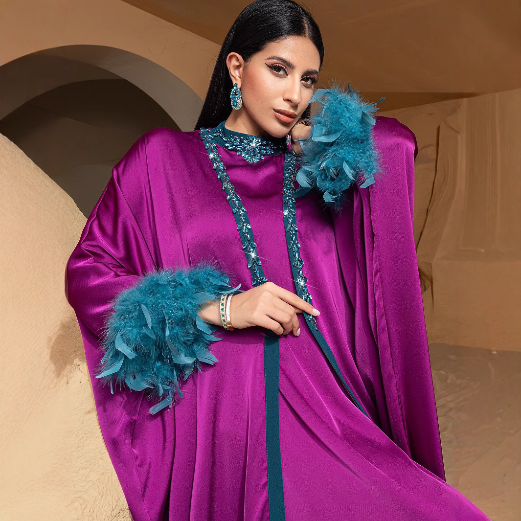 BA5120 New Rose Purple Light Luxury Half-height Neck Two-piece Middle East plus size dress