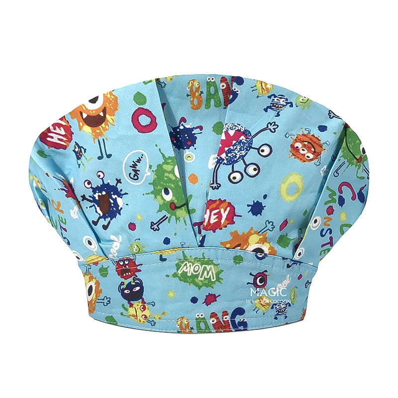 Sombrero de enfermera mujer chef cocinando cocina a prueba de aceite a prueba de humo pérdida de cabello sombrero esponjoso sombrero impreso puntera sombrero de trabajo ajuste elástico