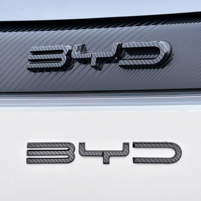 BYD Dolphin modified carbon fiber pattern front emblem black badge front logo blackened color change exterior accessories (Car logo) - 21-23-dolphin-carbon-fiber-pattern