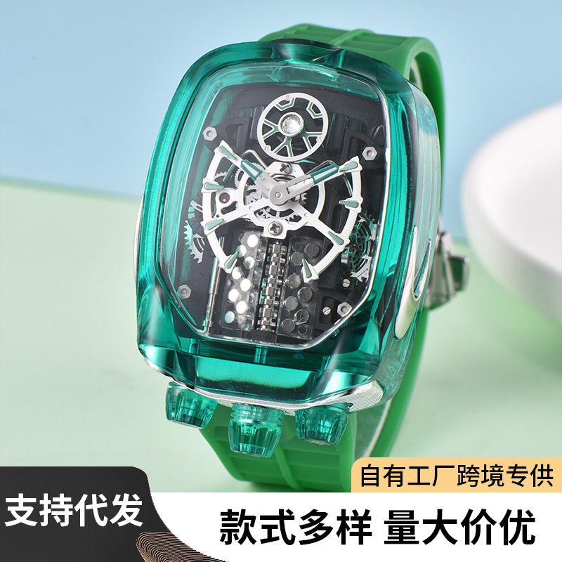 2025 Foreign Trade New Model Bugatti Crystal Transparent Shell Automatic Mechanical Engine Men's Watch Multi-Function Watch