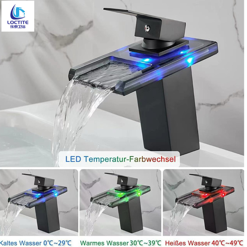 Cross-Border All-Copper Basin Faucet with Illuminated Hot and Cold Water for Bathroom Single-Hole Under-Counter Basin Glass Faucet