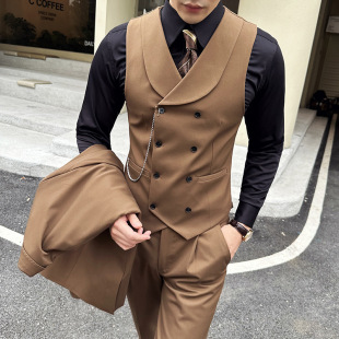 New Men's Slim-fit Suit Vest Korean Style Double-breasted Vest Fashionable Lapel Men's Inner Vest in stock Four Seasons