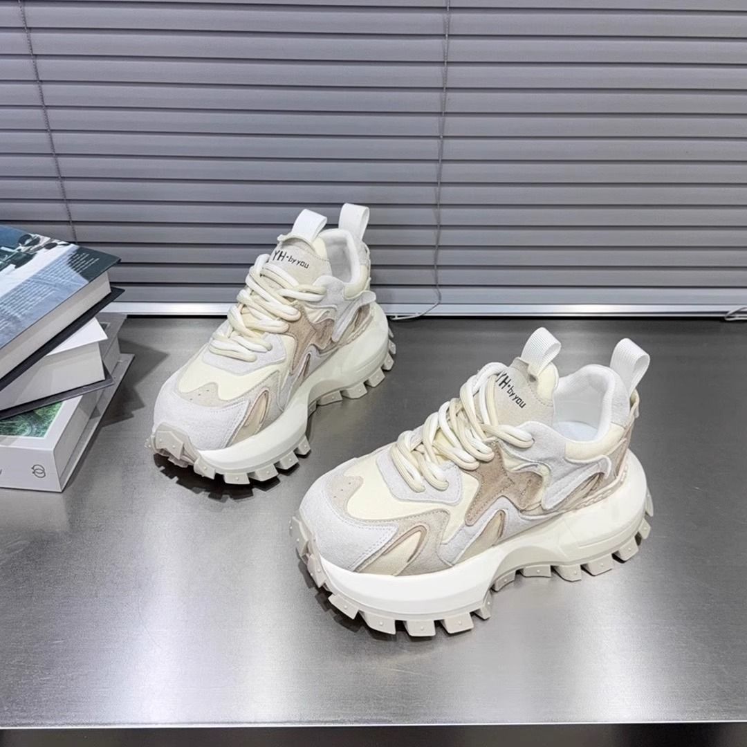 2025 primavera nuevo ins ultra caliente zapatos de padre de mujer red red de suela gruesa zapatos casuales de color matching zapatos deportivos Gump