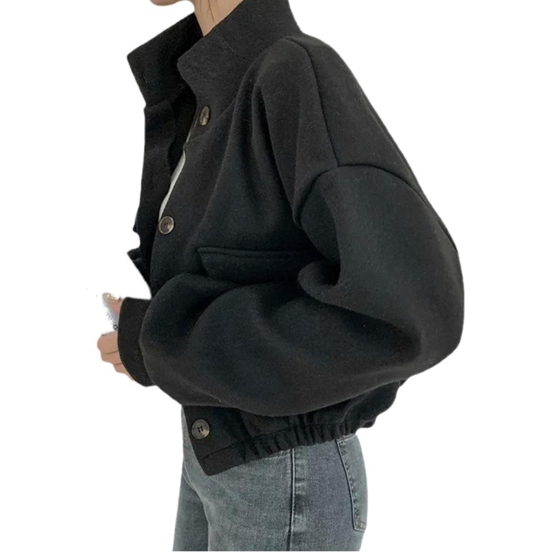 Internet celebridad fresco guapo estilo coreano otoño e invierno nuevo collar de pie nicho corto perezoso estilo suelto casual abrigo de lana para las mujeres