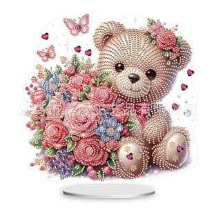 5D Acrylic Bear Holding Bouquet Diamond Painting Desktop Decoration DIY Decoration