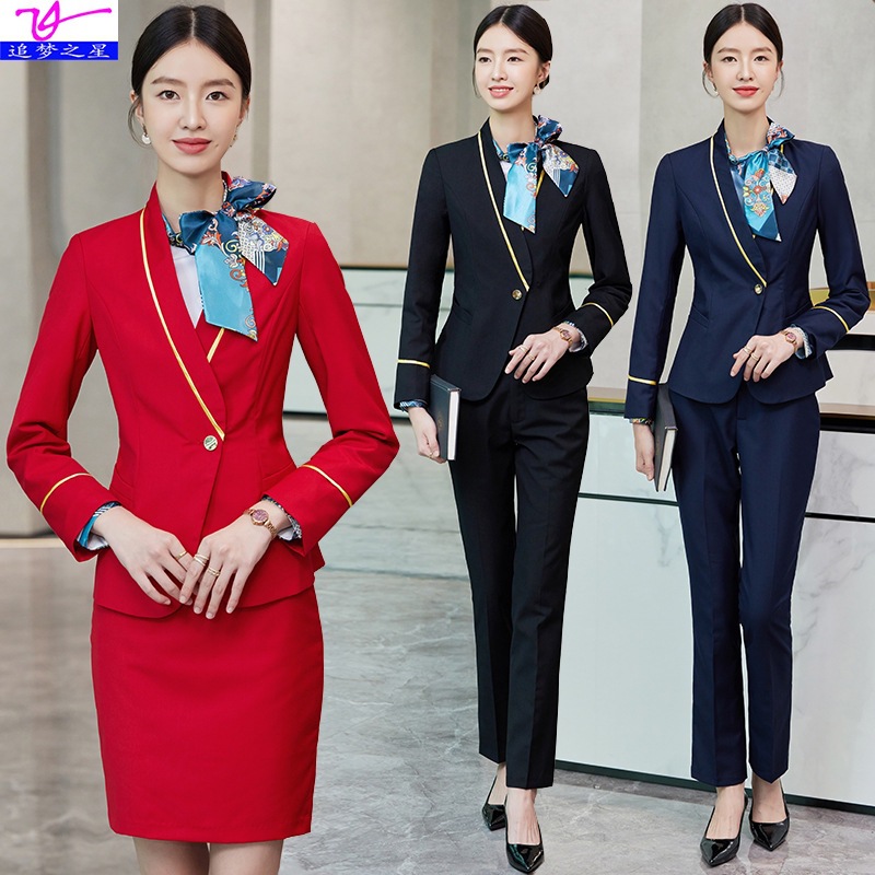 乘务员制服女职业长袖套装2023秋冬空姐气质酒店美容师前台工作服