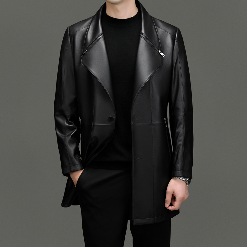 Sheepskin Men's Suit Collar Genuine Leather Mid-length Leather Jacket Youth Casual Light Business Leather Windbreaker