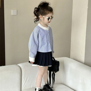 [High-Quality Buttons] 2025 Spring & Fall Kidsren's Korean Style Shirts New Kidsren's Clothing Girls Baby Stripesd Style