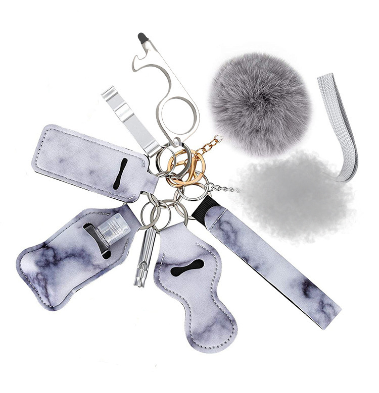 Factory direct diving material key chain jewelry portable self-defense key chain bottle opener plush ball pendant