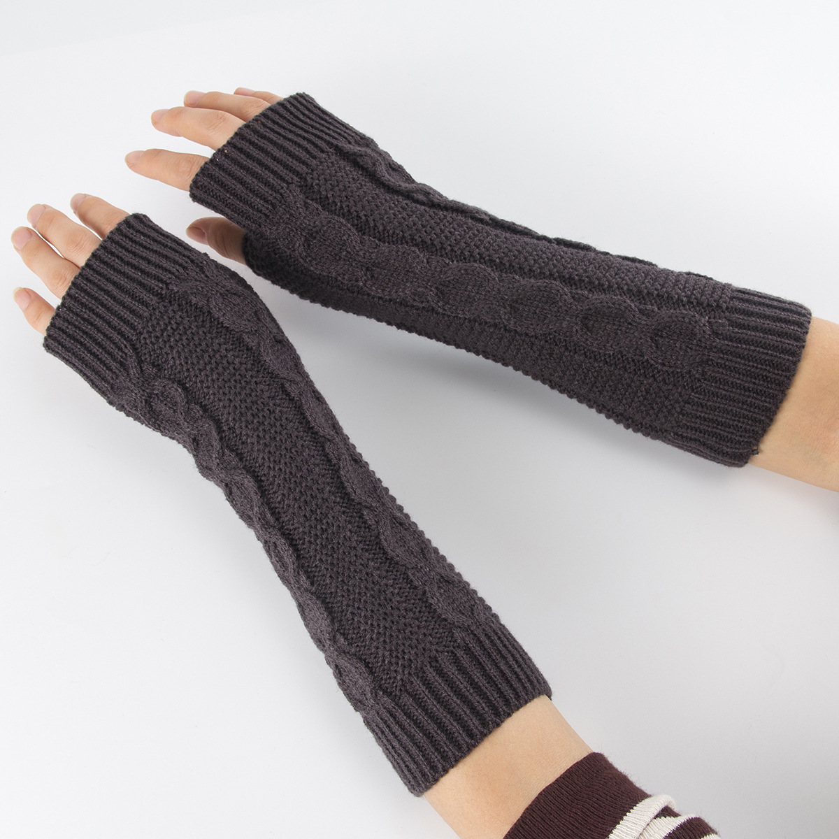 Guantes de dedos abiertos G-13 para otoño e invierno, para hombre y mujer, de lana, con medio dedo y mangas para la muñeca, tejidos y cálidos_voghion.com