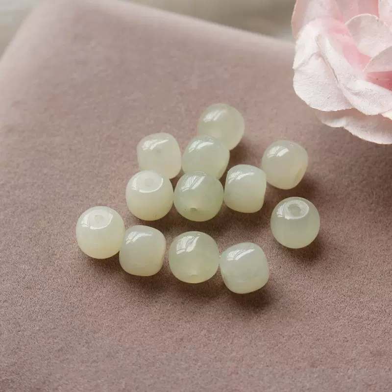 新疆和田玉晴水色老型珠散珠手链项链diy配件玉珠子手串项链串珠