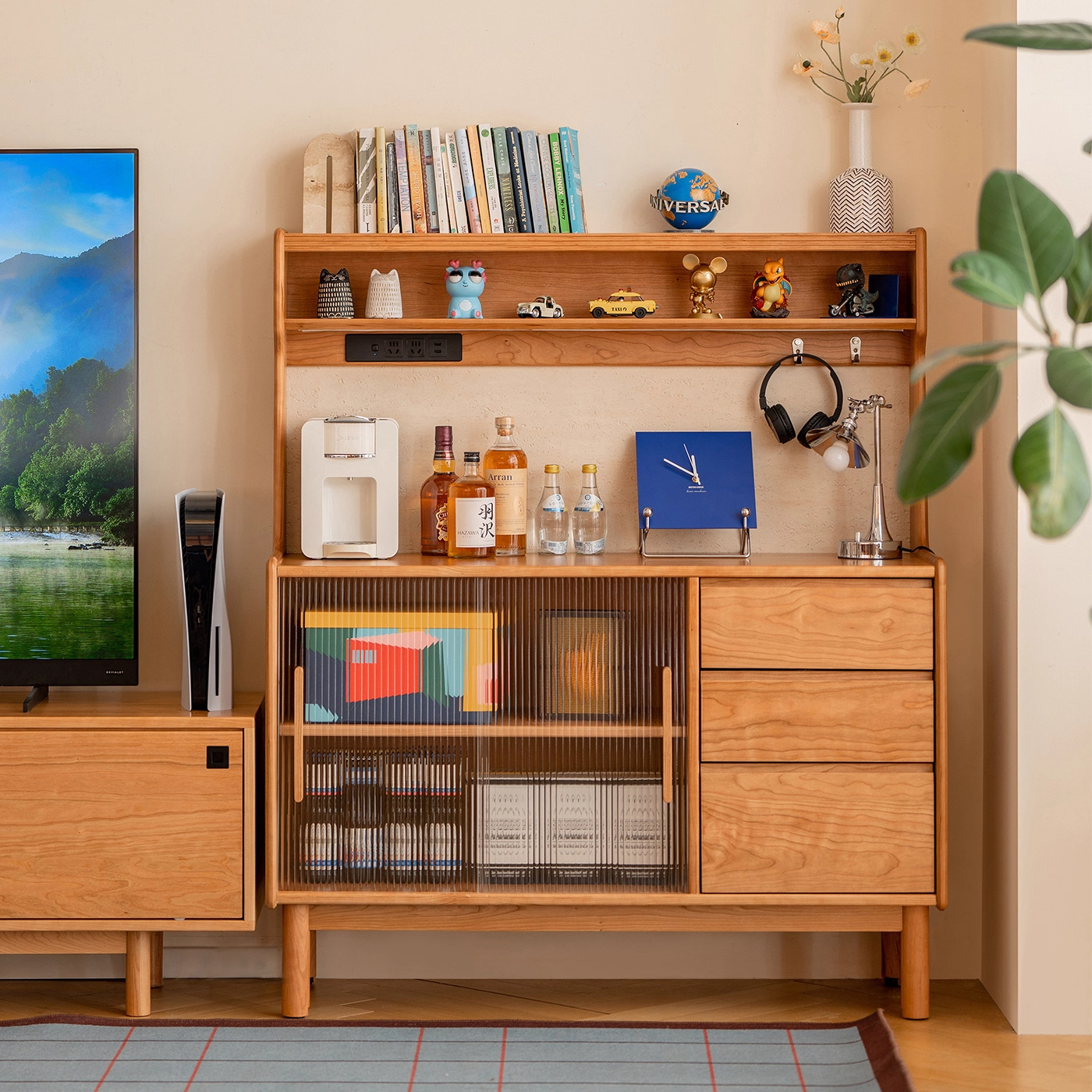 Note Sideboard Integrated Wall-Mounted Small Apartment Storage Cabinet Cherry Wood Japanese-Style Guest Restaurant Storage Storage Cabinet
