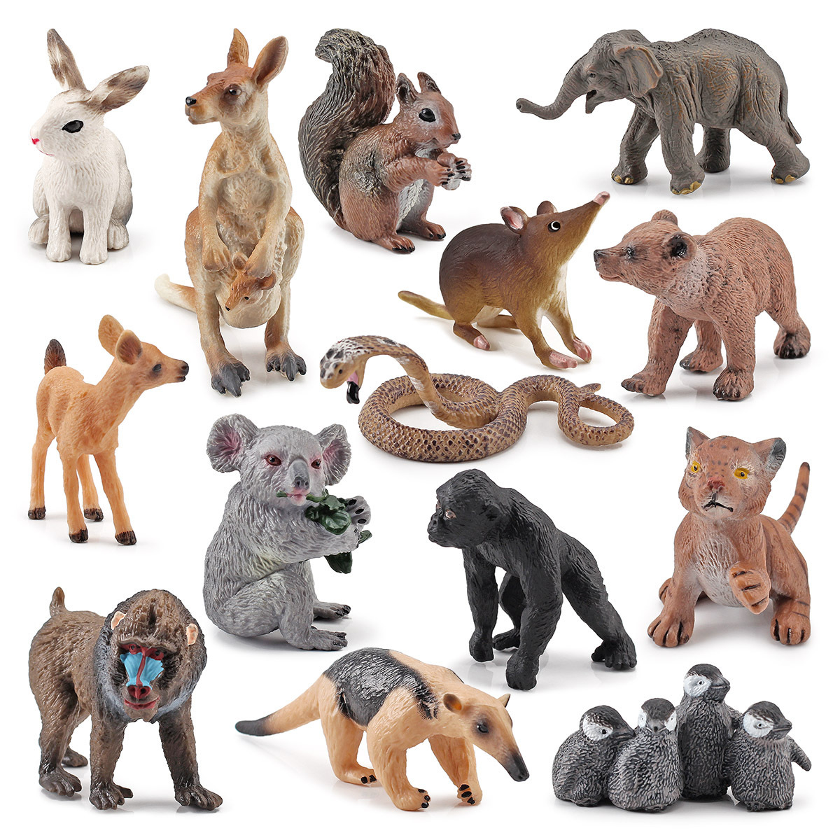 Transfronterizo de exportación mini modelo animal de simulación oso pardo cola blanca ciervo canguro Kaola ardilla decoración juguete