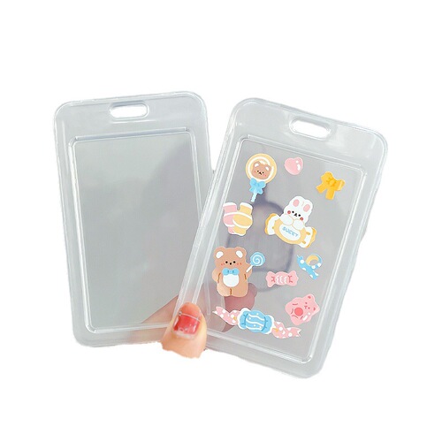 Cartoon sticker transparent pp solid color card holder single shell student lanyard bus access card holder candy color lanyard