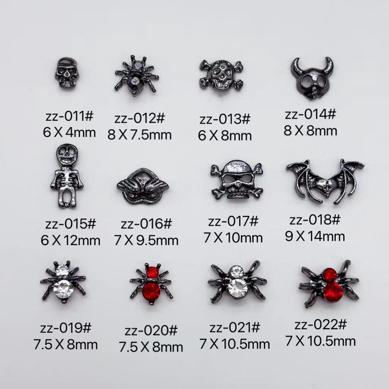 Cyber Red Nail Art Diablo Skull Head Croheart Spider Retro Bat Halloween Metal Nail Sticker Wholesale