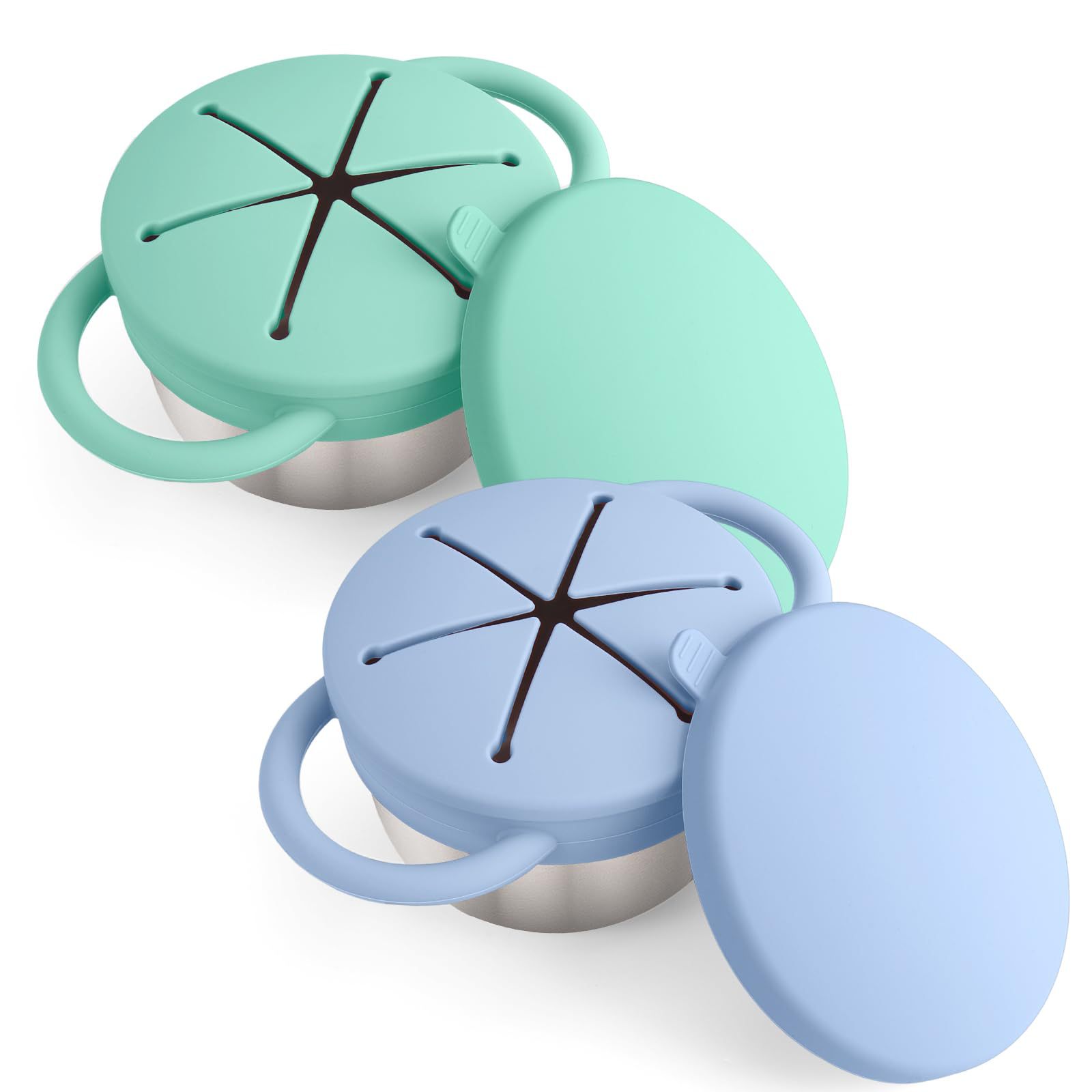 Cross-Border New Product Children's Stainless Steel Outdoor Anti-Fall Training Double-Eared Detachable Silicone Snack Cup Set