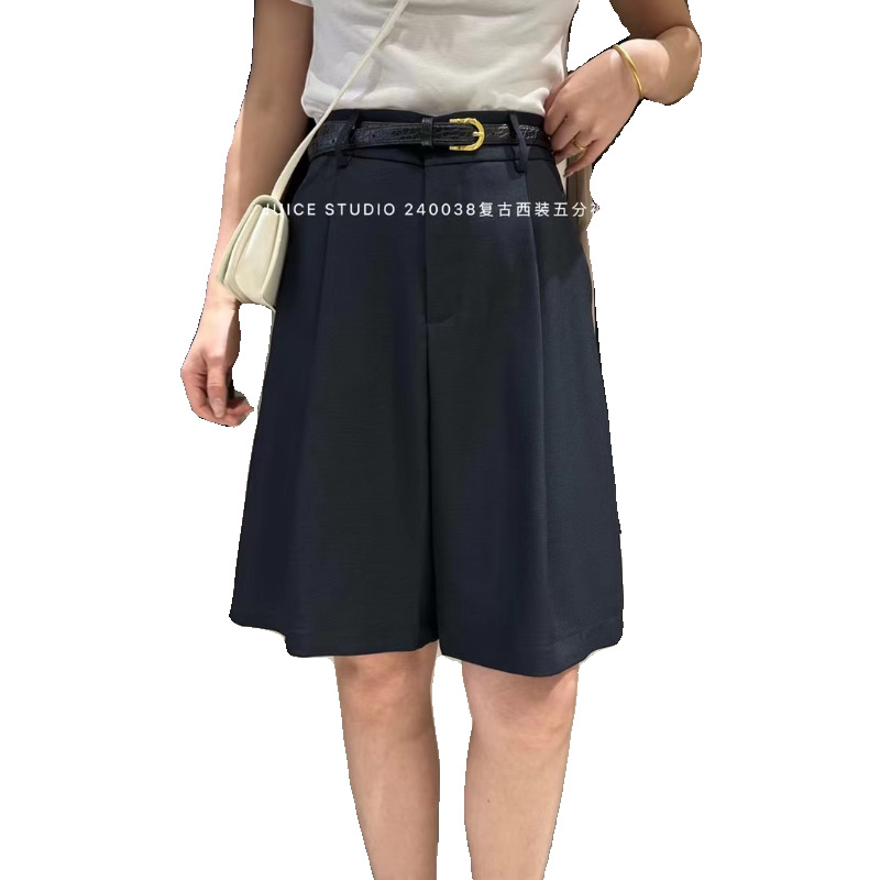 Liquidación sin devolución 240038 verano pantalones cortos casuales sueltos simples pantalones anchos delgados de cintura alta para mujer pantalones de cinco puntos