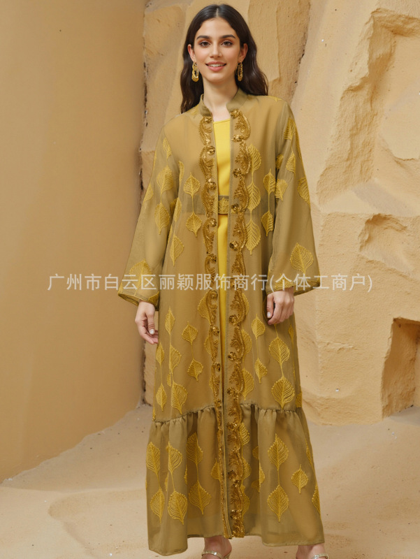 Musilin クロスボーダー新しい中東女性のサウジアラビアドバイファッション刺繍糸ローブツーピースベルト外国貿易|undefined