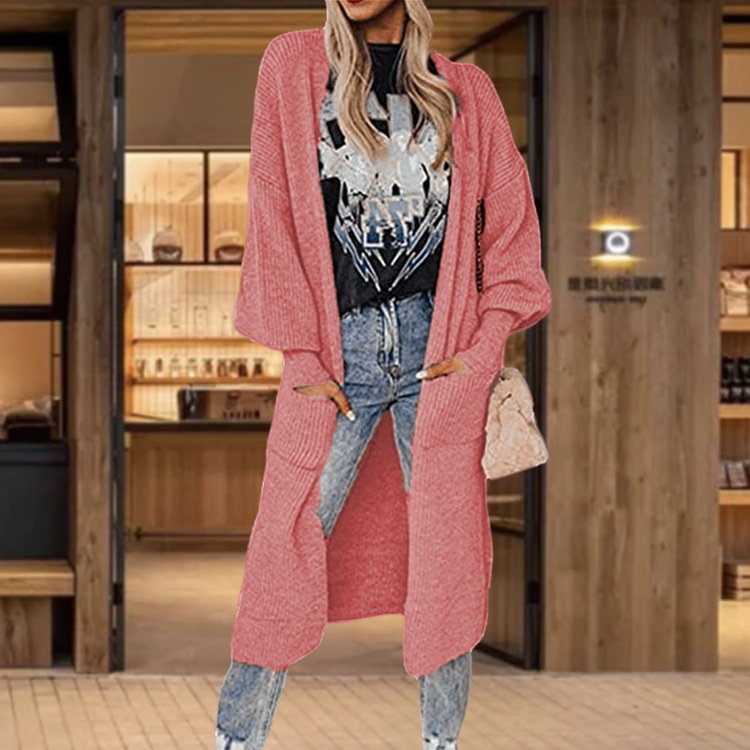 Damen Strickcardigan Mit Taschen Langarm Strickjacke Für Damen_voghion.com