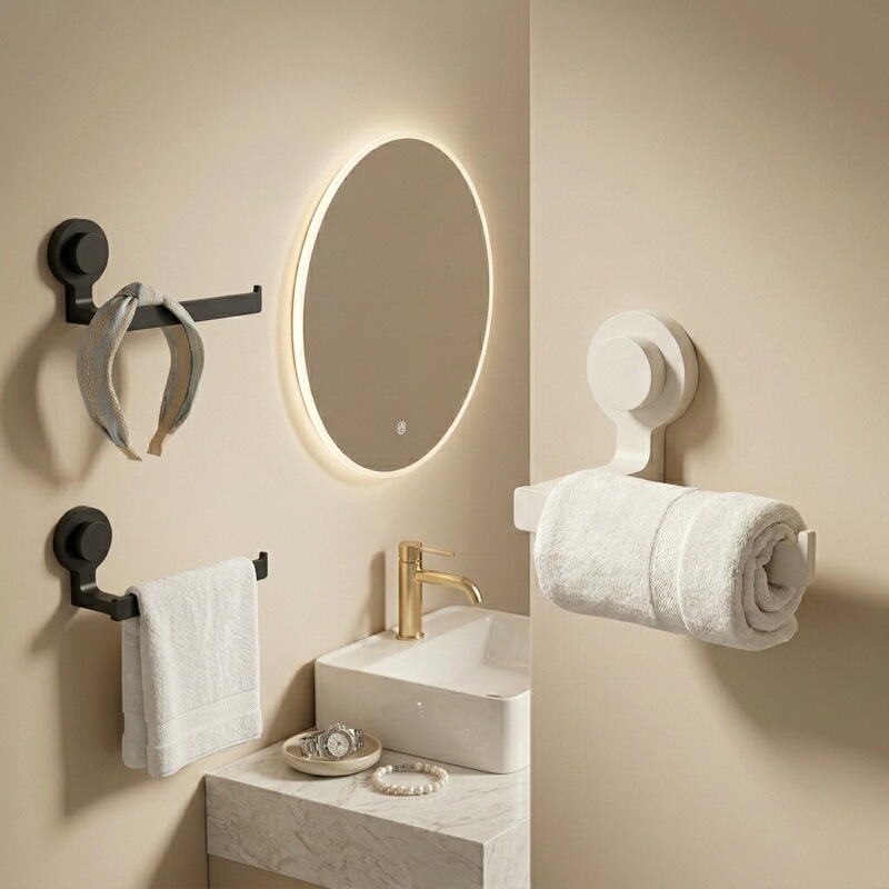 Suction Cup Roll Paper Holder, Cleaning Cloth and Plastic Wrap Storage Rack, Vacuum Adsorption, No-Drill Bathroom Paper Towel Holder, Vacuum