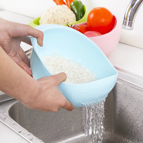 Kitchen multi-functional rice washing machine, vegetable basket, lazy people's supplies, draining water, rice washing sieve, dense hole multi-purpose plastic rice washing basin