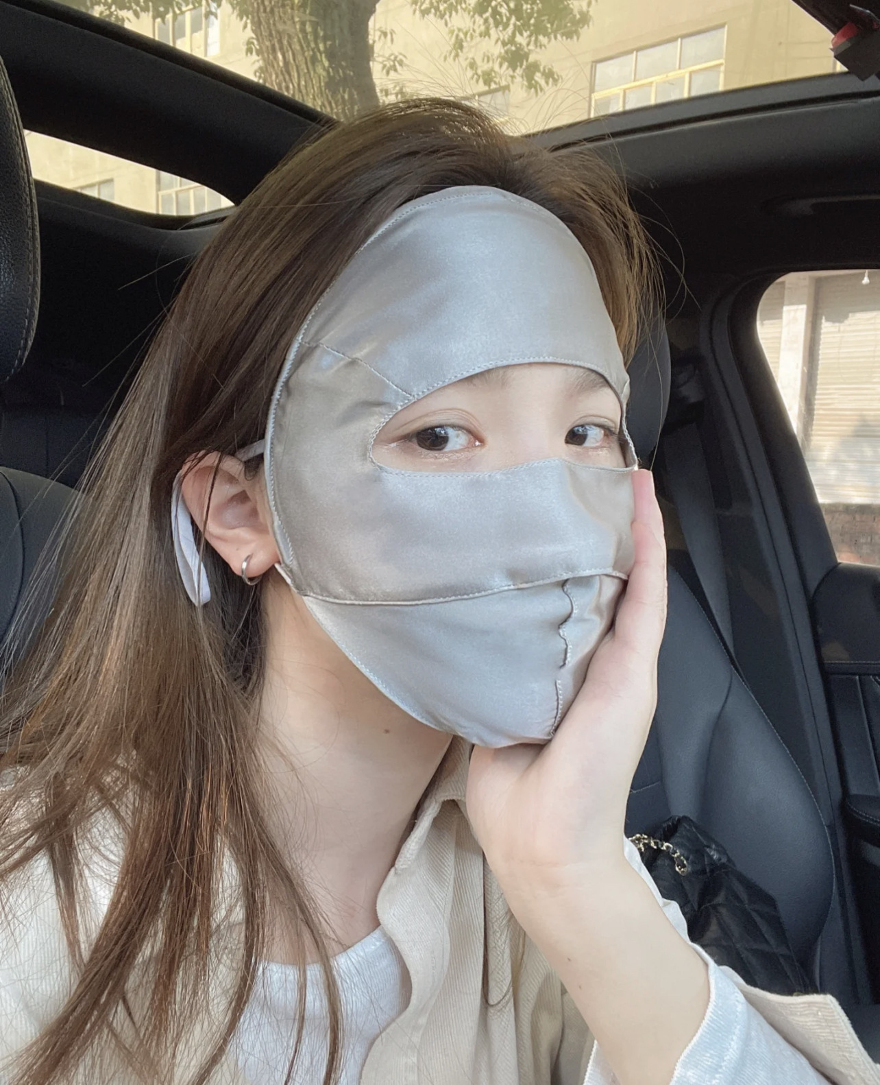 Anti-UV Blu-ray Anti-radiación Face Máscara de protección solar de seda de morera Cara completa Nueva conducción Cara de seda Gini