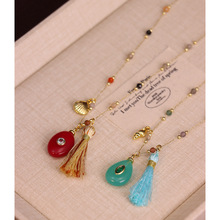 跨境法式波西米亚天然红玛瑙吊坠石设计感多巴胺项链长款毛衣链