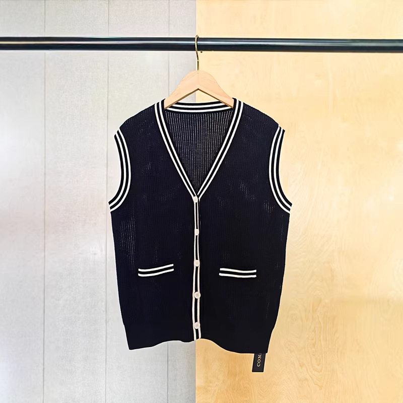 Cotton and Cashmere Blend Knitted Cardigan V-Neck Color-Block Sleeveless Vest for Women 2026 Spring New Casual Base Top