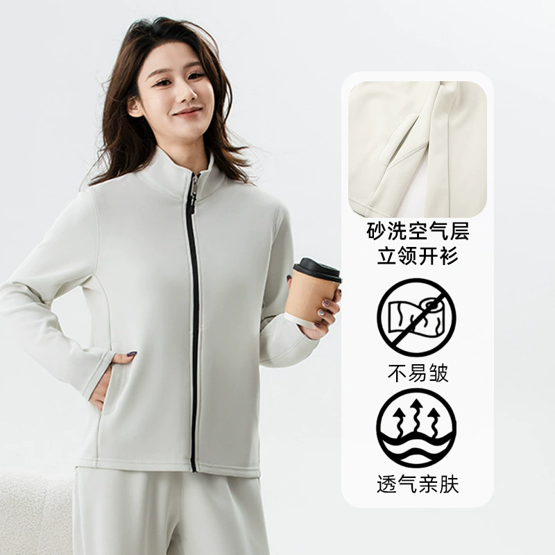 Дамы с песком слой воздуха из ткани с воротником шитья кардиган повседневная спортивная куртка L570