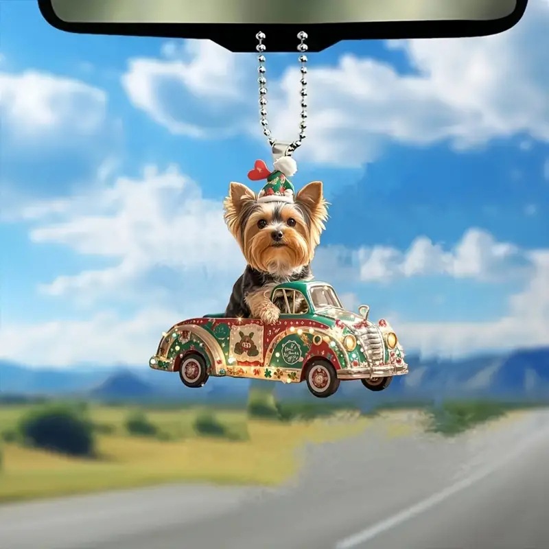 Navidad nuevo conductor York cachorro navideño colgante acrílico plano transfronterizo colgante espejo retrovisor interior