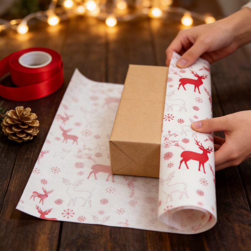 Supplies for Christmas: Red Reindeer Tissue Paper, Base Paper for Christmas Bouquets, Gift Wrapping Filling Tissue Paper