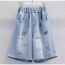 中大女童夏季薄款过膝牛仔五分裤宽松舒适高腰裤洋气百搭短裤