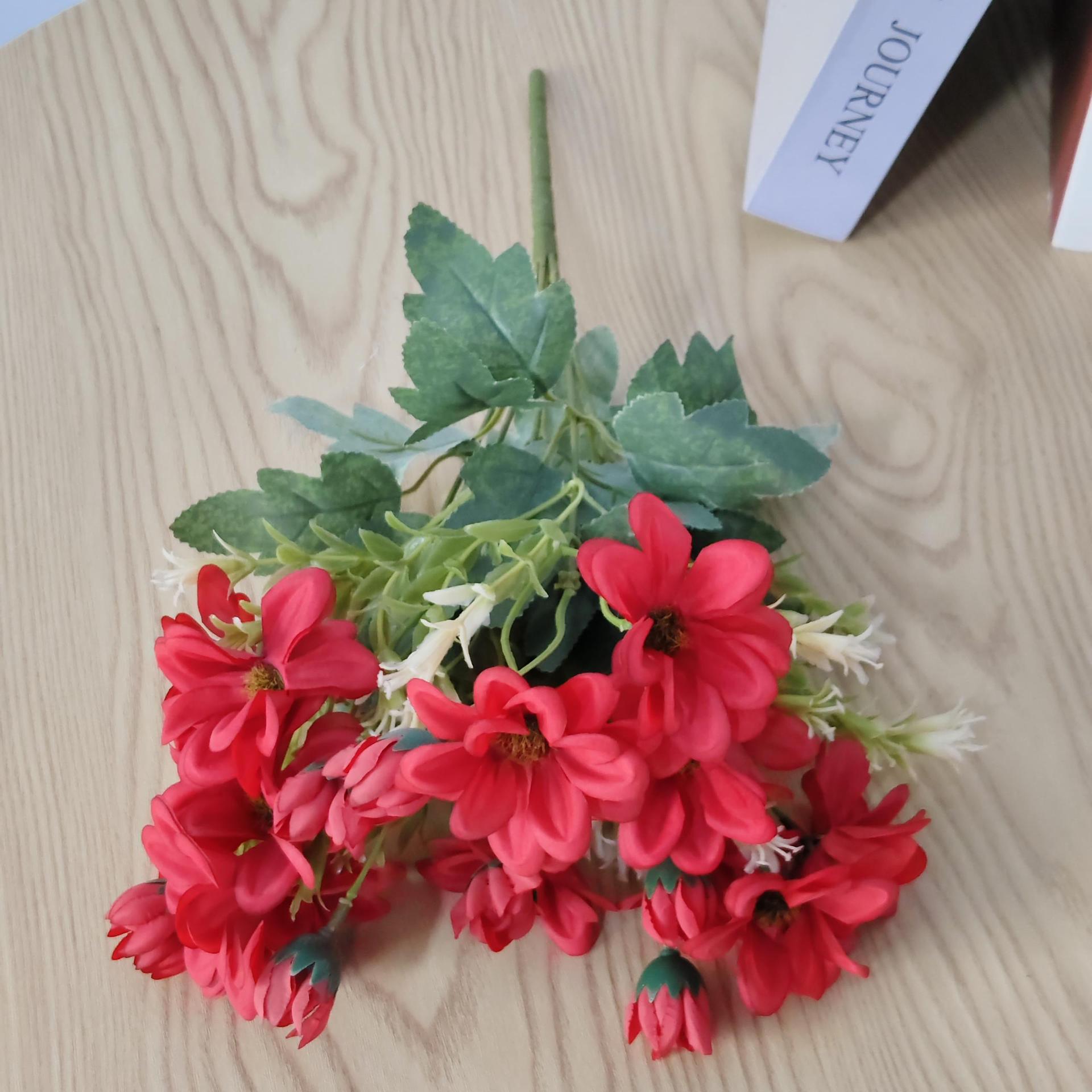 Simulación de crisantemo 6 flores de otoño flores falsas flores de seda pequeña decoración del hotel de bodas de la carretera de la flor daisy