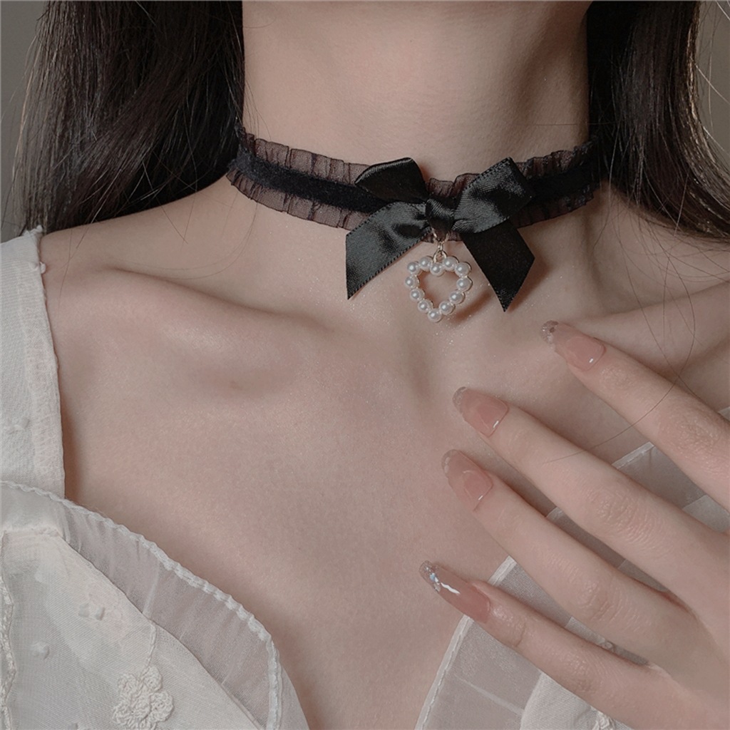 Puro deseo estilo joyería dulce Lolita perla amor colgante arco collar gargantilla clavícula cadena Collar para las mujeres
