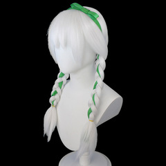 Reorganize the Light Sky Season, Dream Season, Green Ribbon, Light Son Descendants Cosplay Wig, Double Braid Pure White