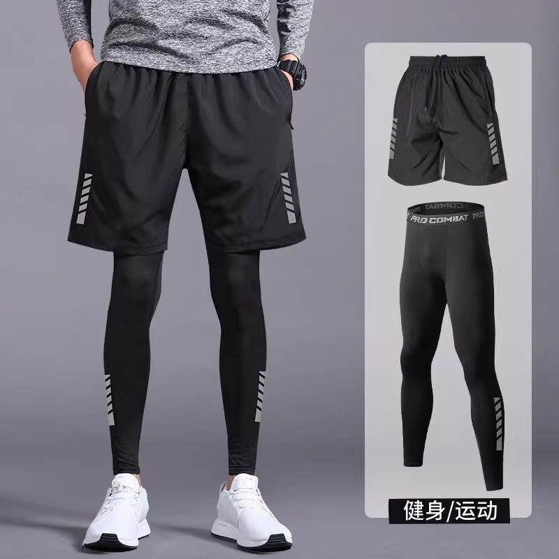 Quick-Drying Tights Set for Men, Sports Shorts, Summer High-Elastic Training Pants, Compression Running Pants, Fitness Cycling