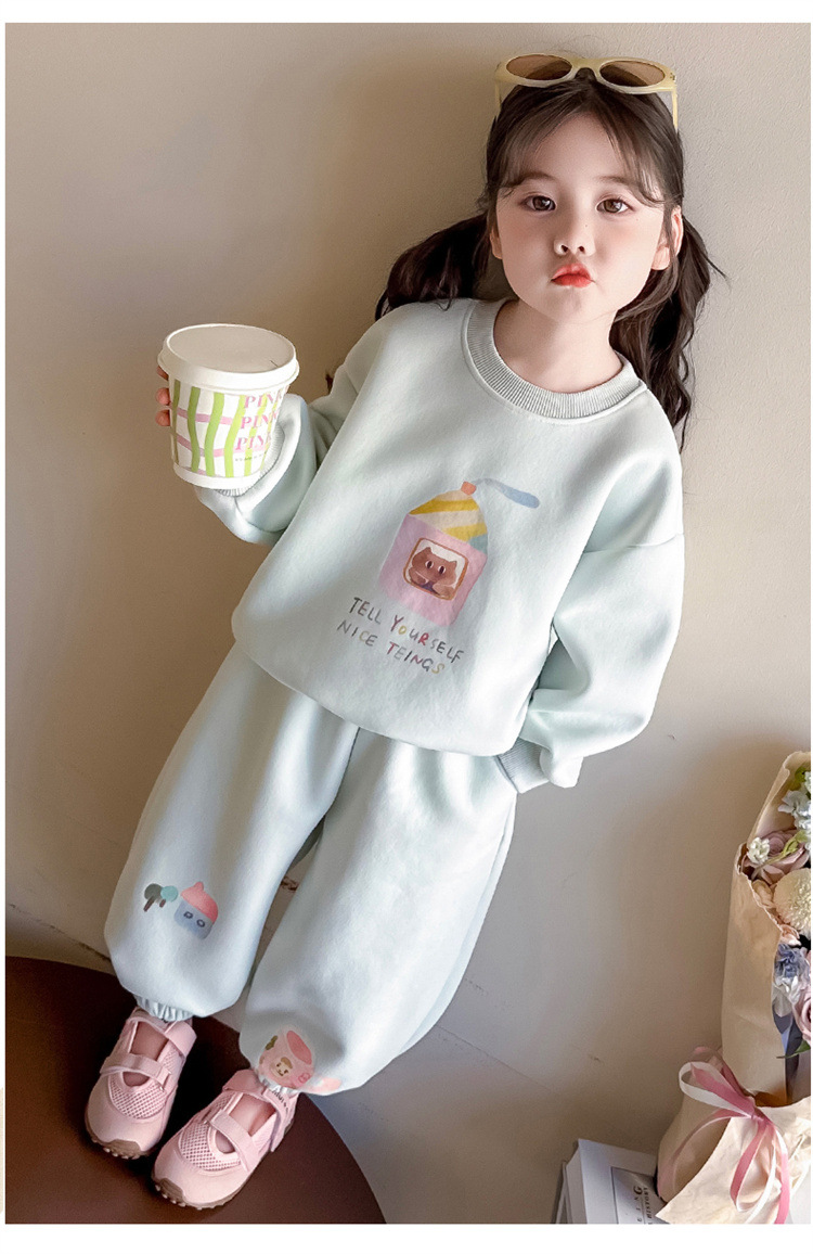Girls Cartoon Printing Set 2025 Autumn New Children's Korean Version Sweater Sweatpants Long-sleeved Knitted Two-piece Set Trendy_voghion.com