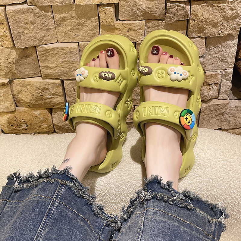 Sandali e ciabatte con suola spessa in EVA che danno la sensazione di calpestare la merda, capispalla estivi da donna 2023, nuovi sandali da spiaggia carini con due incisioni floreali_voghion.com