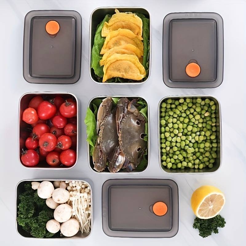 Überlaufsichere Aufbewahrungsbox aus Edelstahl für Kühlschränke, Frischhaltebox, Lunchbox in Lebensmittelqualität, Picknick-Obst-Lunchbox, spezielle Versiegelung_voghion.com