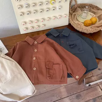 Children's Korean shirt 2024 spring new boys and girls hole pocket shirt jacket foreign style Korean shirt - ShopShipShake