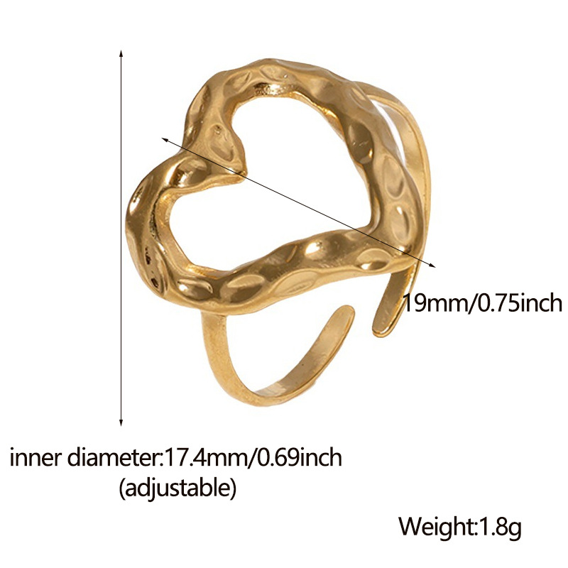 304 Stainless Steel 18K Gold Plated Elegant Retro Plating Geometric Leaf Heart Shape Open Rings display picture 8