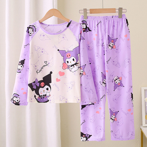 Children's Spring and Autumn Season Milk Silk Long Sleeve Hooded Cartoon Print Home Wear for Toddlers and Kids, Cross-border International Trade