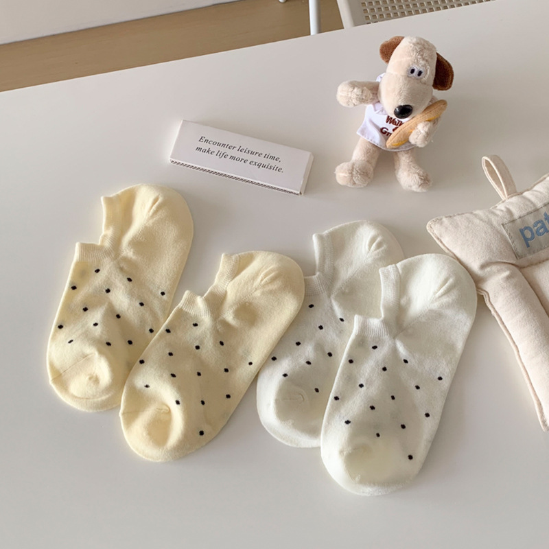 Suxinaimin primavera y verano boca poco profunda calcetines ins calcetines japoneses niños color sólido lunares no caen calcetines invisibles