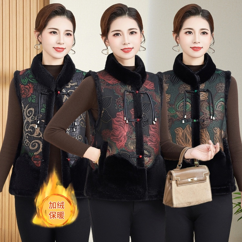 New Mom Autumn and Winter fleece-lined Thickened Grandma Fur Warm Waistcoat Middle-aged and Elderly Vest Women's Vest Coat Women