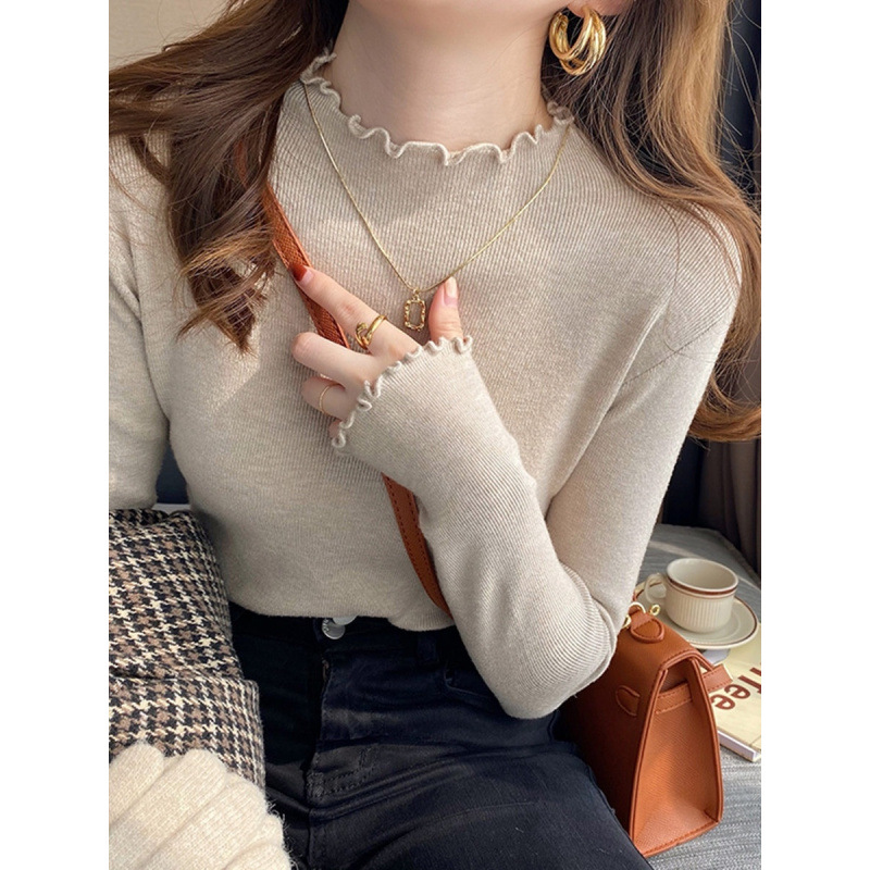 High-end fashionable inner bottoming shirt for women 2025 autumn and winter new black ears half turtleneck sweater knit top
