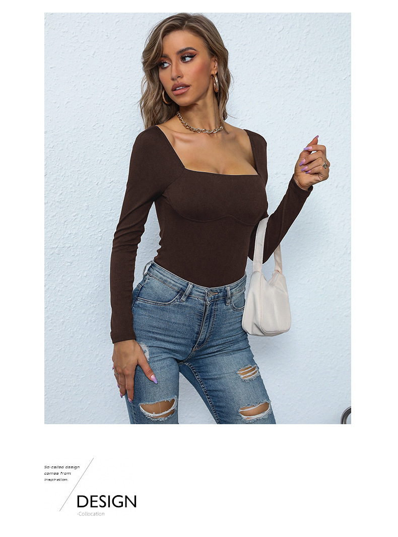 Solid Color Tight One-line Collar Pit Strip Knitted Jumpsuit_voghion.com