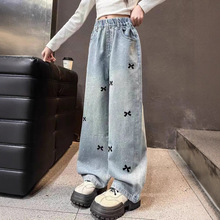 女童春秋款牛仔裤2025新款春季儿童中大童女孩洋气直筒宽松阔腿裤